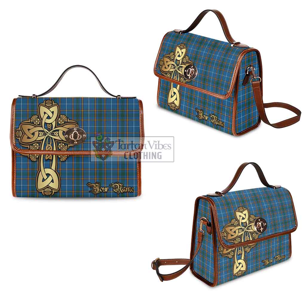 Tartan Vibes Clothing Bain Tartan Waterproof Canvas Bag Golden Thistle Celtic Cross Style