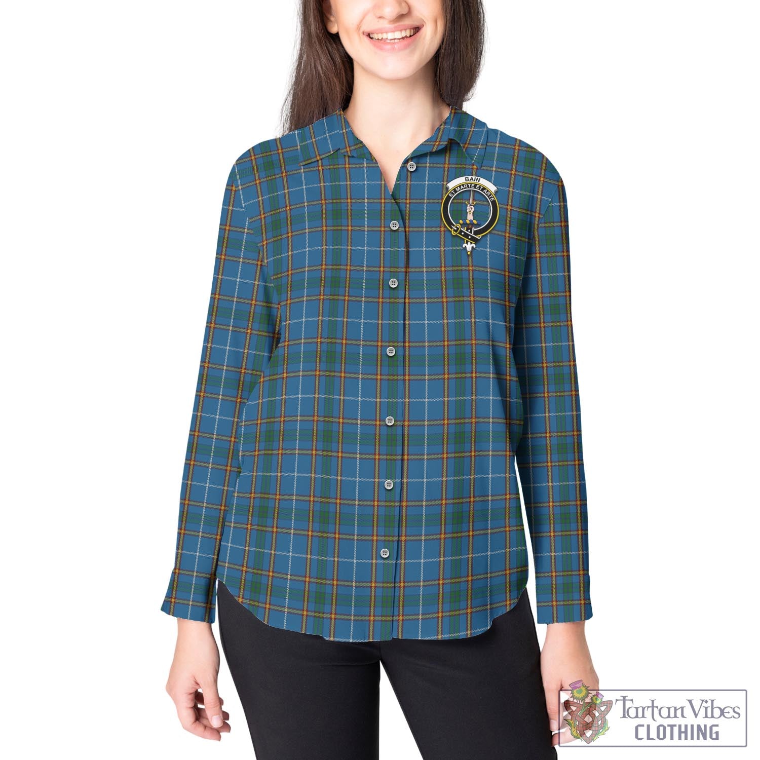 Tartan Vibes Clothing Bain Tartan Womens Casual Shirt with Family Crest