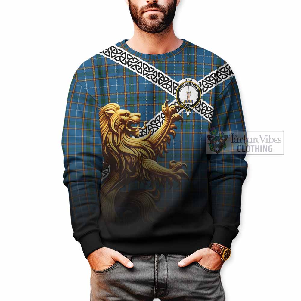Bain Crest Tartan Sweatshirt with Golden Lion Emblem Celtic Style - Tartan Vibes Clothing