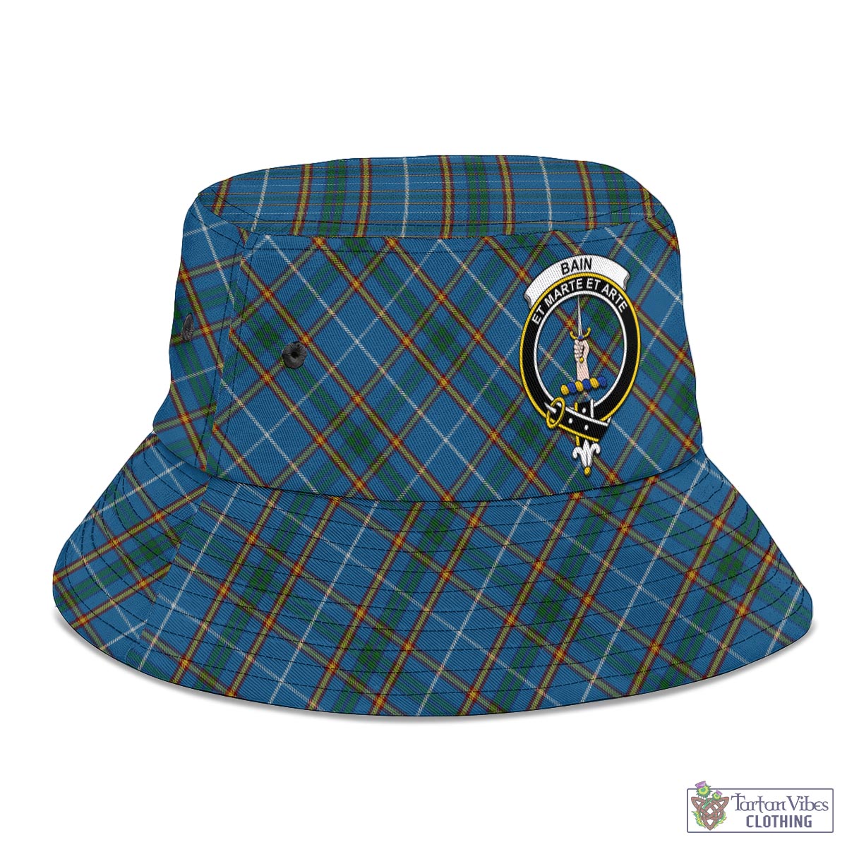 Bain Tartan Bucket Hat with Family Crest