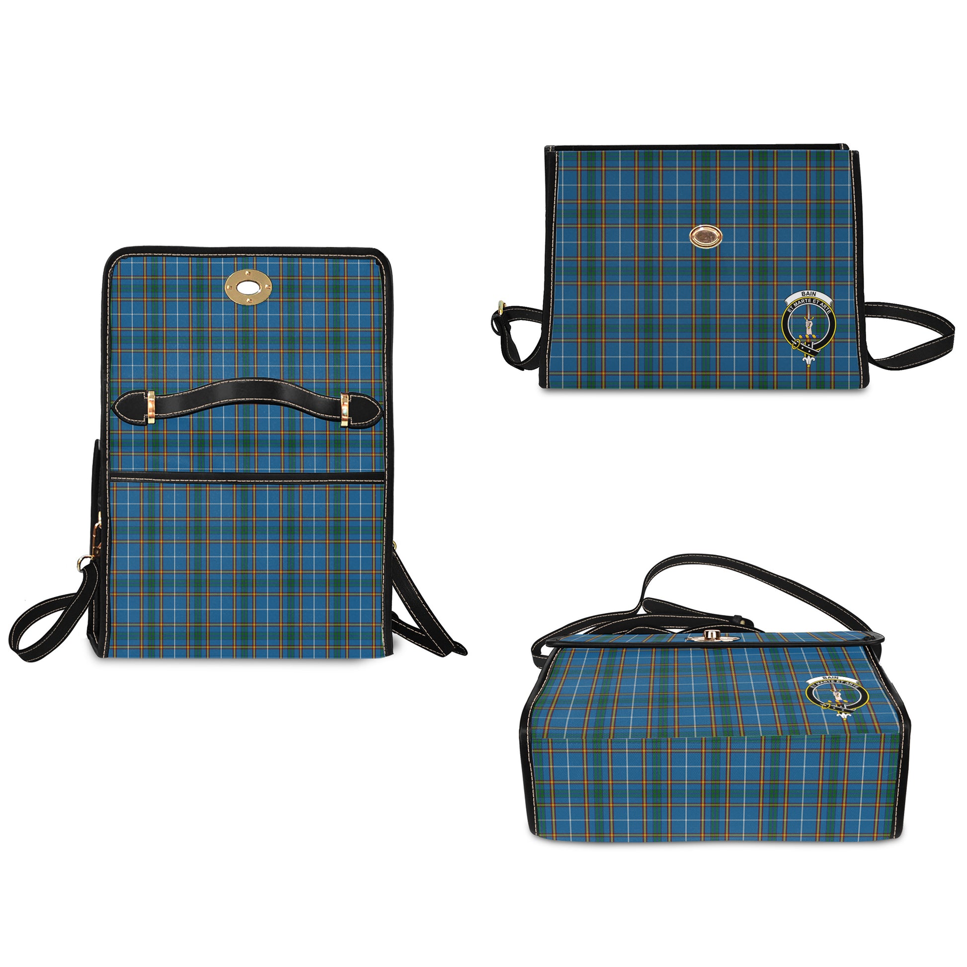 Bain Tartan Leather Strap Waterproof Canvas Bag with Family Crest - Tartanvibesclothing