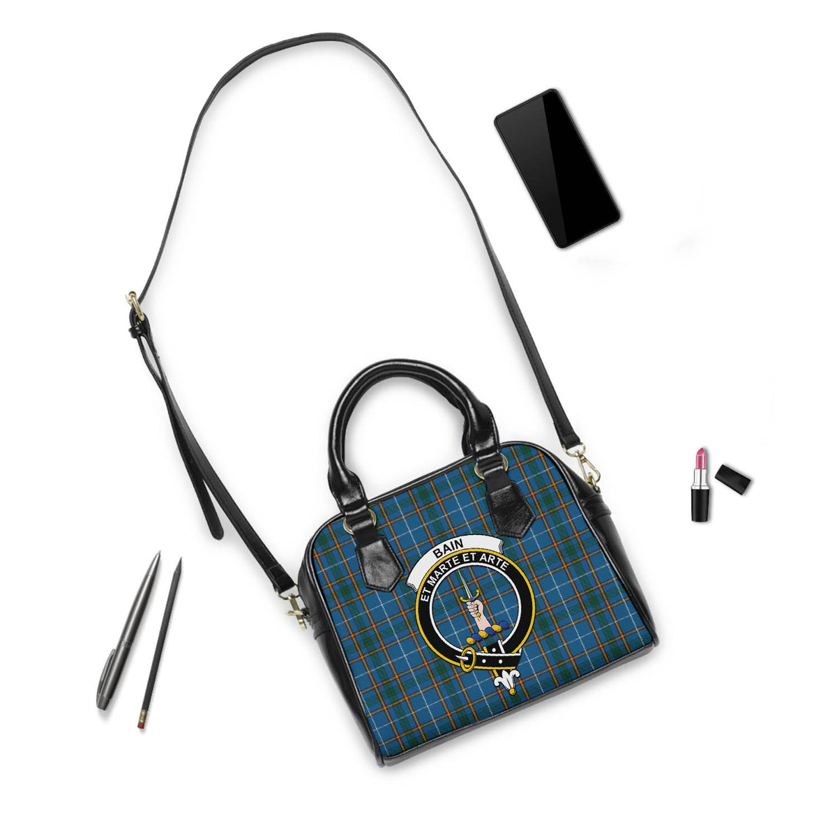 Bain Tartan Shoulder Handbags with Family Crest - Tartan Vibes Clothing