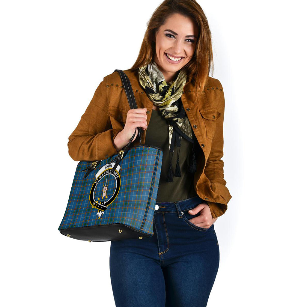 Bain Tartan Leather Tote Bag with Family Crest - Tartanvibesclothing