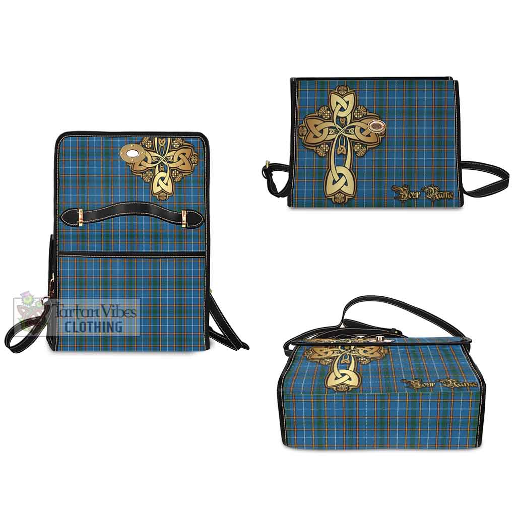 Tartan Vibes Clothing Bain Tartan Waterproof Canvas Bag Golden Thistle Celtic Cross Style