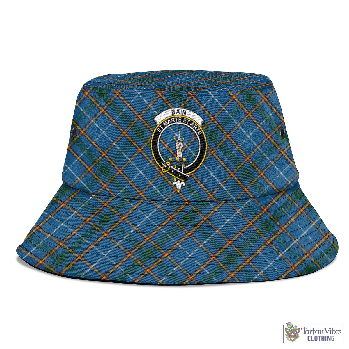 Bain Tartan Bucket Hat with Family Crest