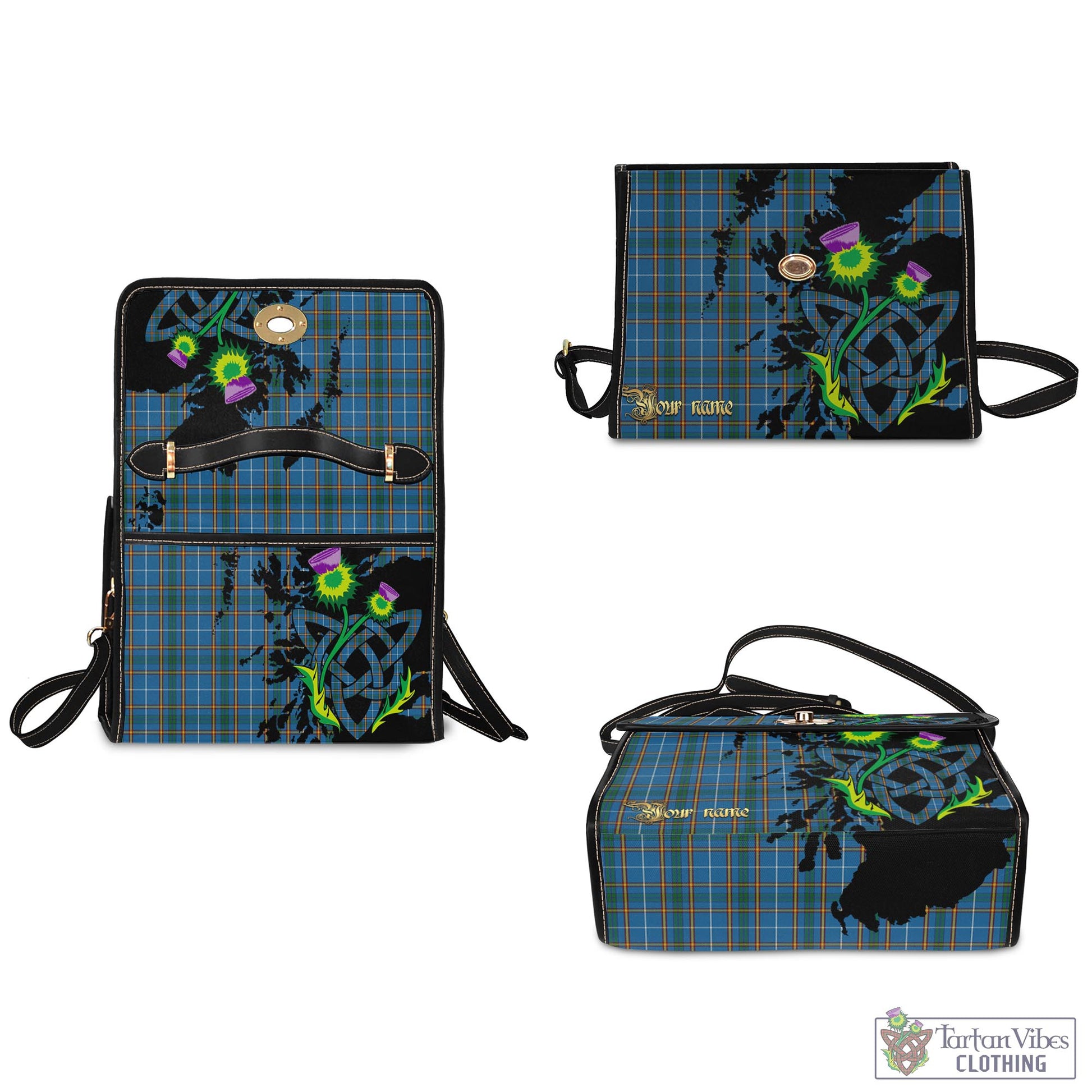 Tartan Vibes Clothing Bain Tartan Waterproof Canvas Bag with Scotland Map and Thistle Celtic Accents