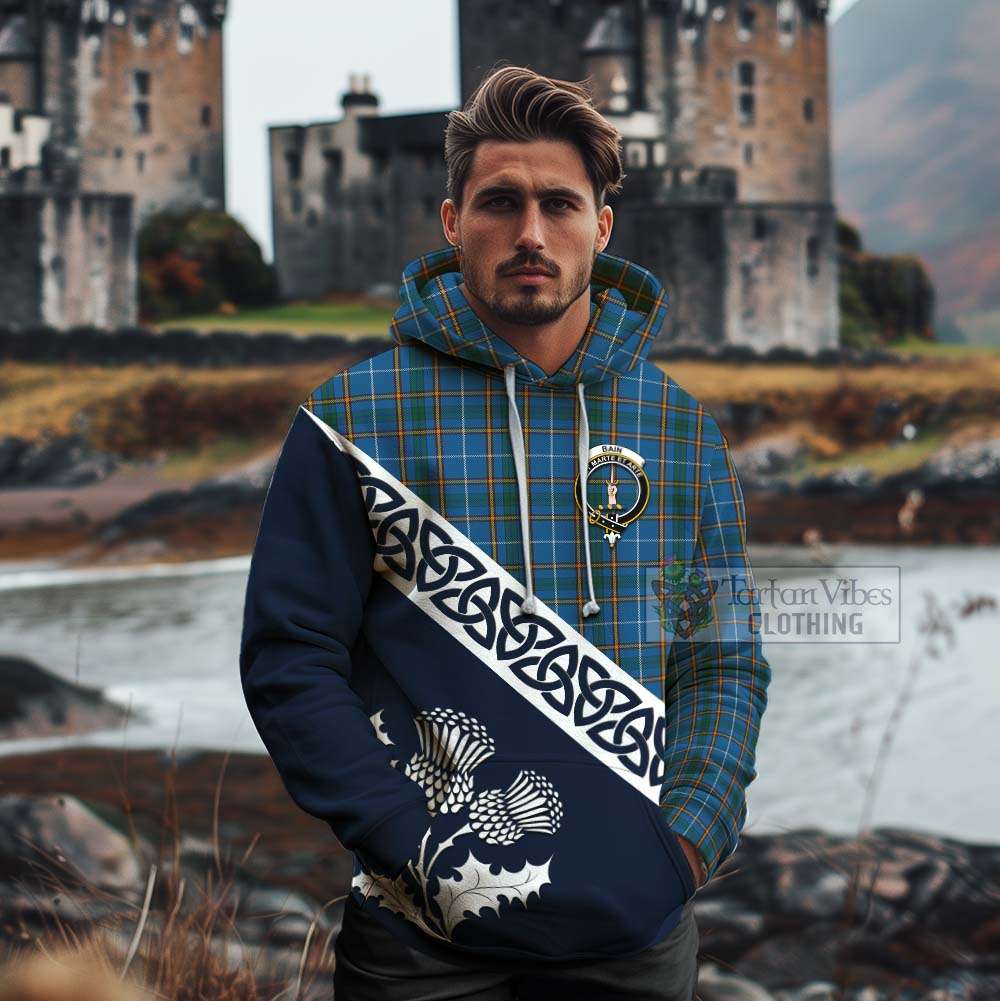 Bain Tartan Cotton Hoodie Featuring Thistle and Scotland Map - Tartan Vibes Clothing