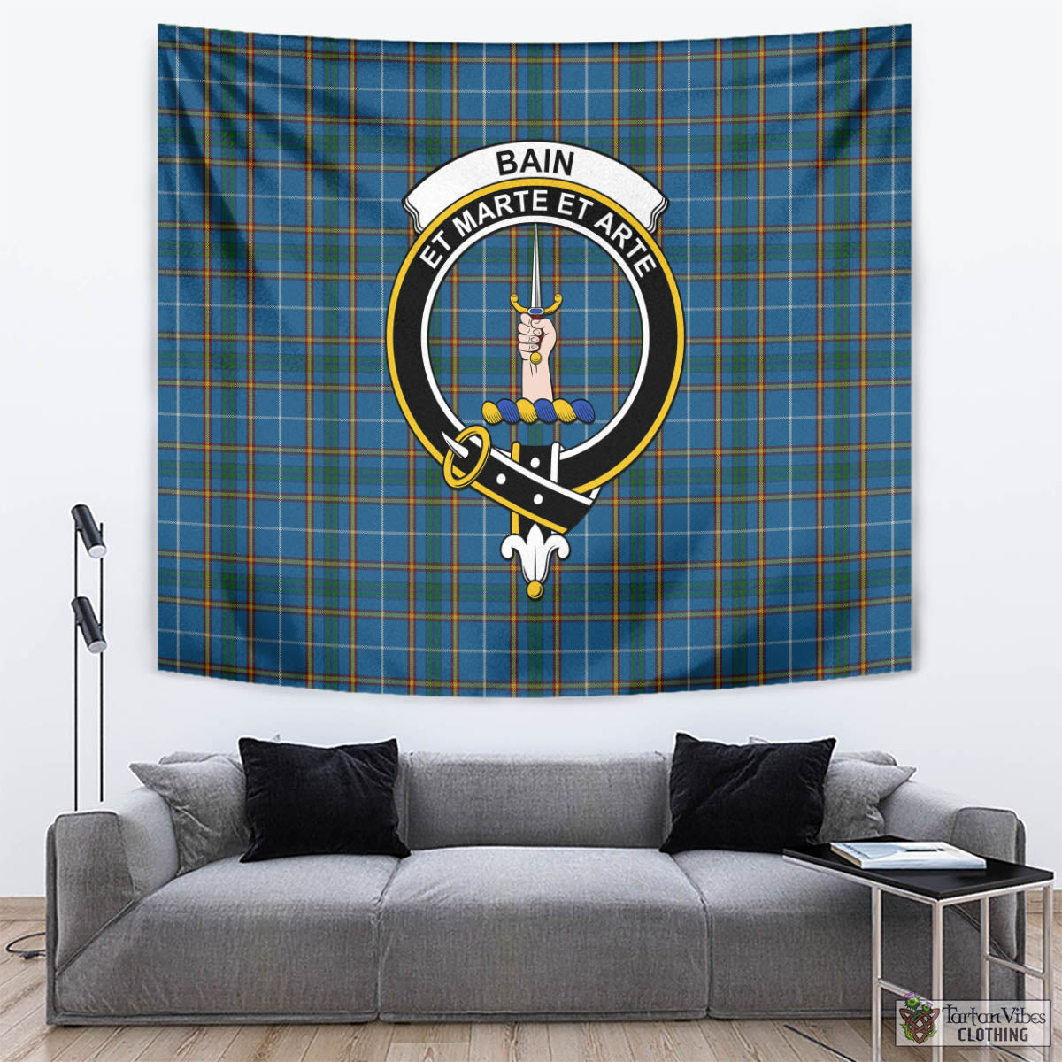 Tartan Vibes Clothing Bain Tartan Tapestry Wall Hanging and Home Decor for Room with Family Crest