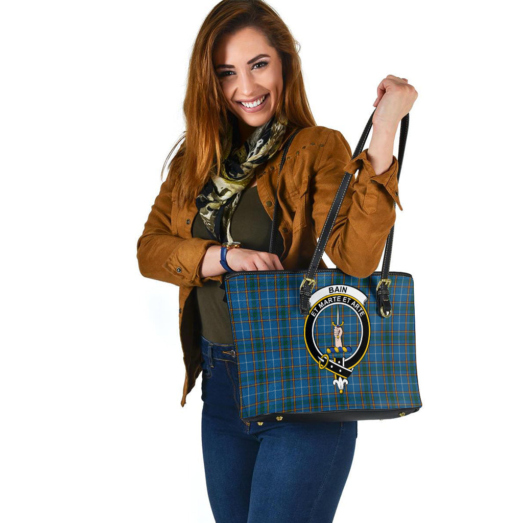 Bain Tartan Leather Tote Bag with Family Crest - Tartanvibesclothing