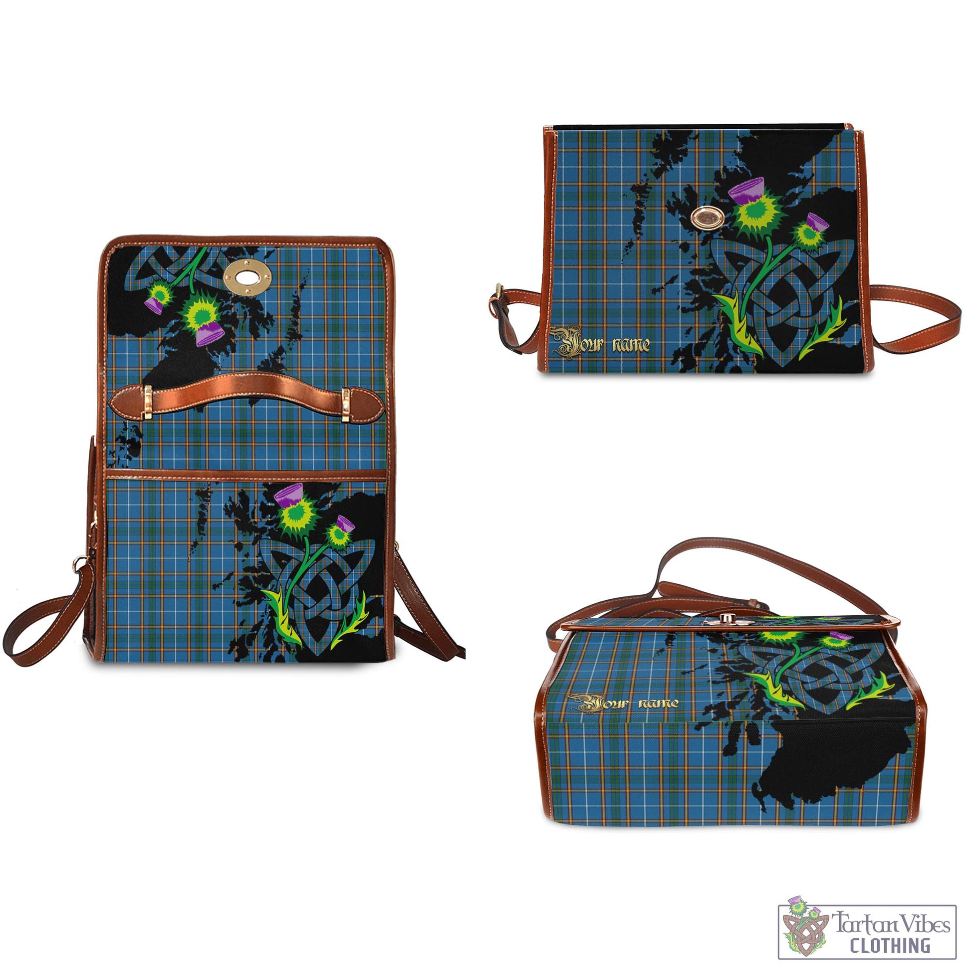 Tartan Vibes Clothing Bain Tartan Waterproof Canvas Bag with Scotland Map and Thistle Celtic Accents