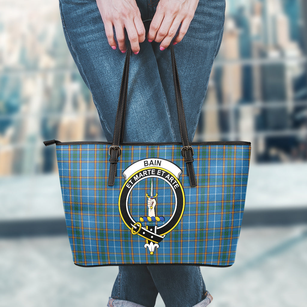 Bain Tartan Leather Tote Bag with Family Crest - Tartanvibesclothing