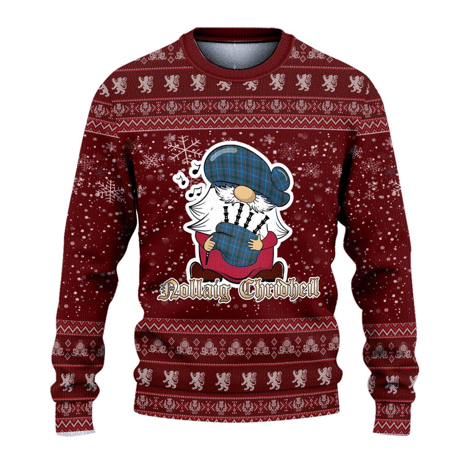 Bain Clan Christmas Family Knitted Sweater with Funny Gnome Playing Bagpipes - Tartanvibesclothing