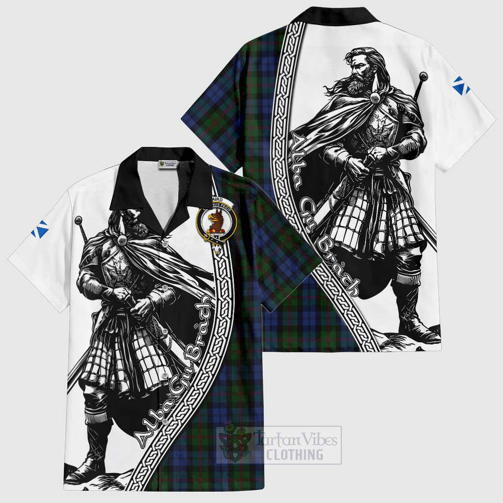 Tartan Vibes Clothing Baird Tartan Clan Crest Short Sleeve Button Shirt with Highlander Warrior Celtic Style