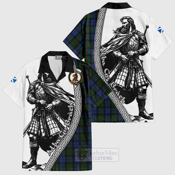 Baird Tartan Clan Crest Short Sleeve Button Shirt with Highlander Warrior Celtic Style