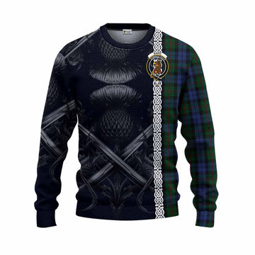 Baird Tartan Knitted Sweater with Family Crest Cross Sword Thistle Celtic Vibes