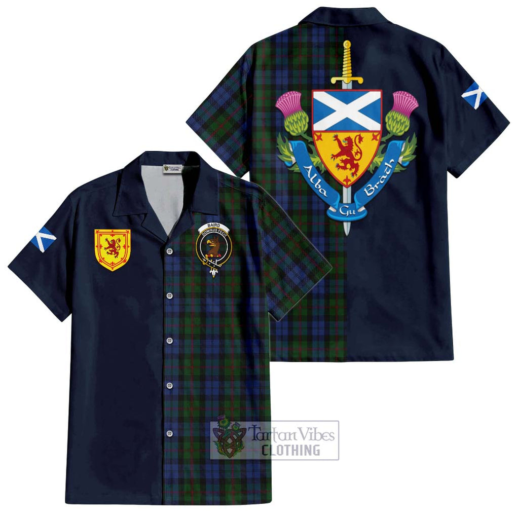 Tartan Vibes Clothing Baird Tartan Short Sleeve Button Shirt with Scottish Lion Royal Arm Half Style