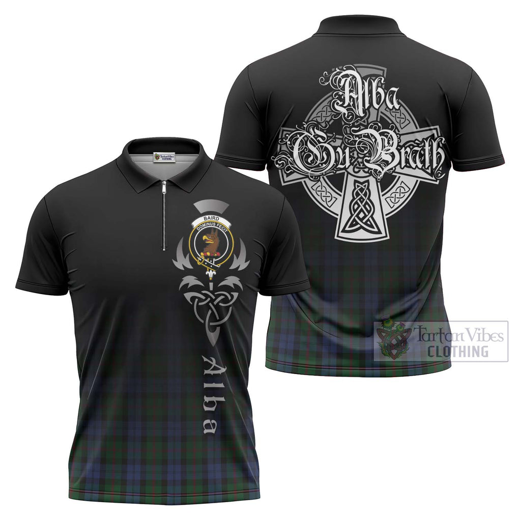 Tartan Vibes Clothing Baird Tartan Zipper Polo Shirt Featuring Alba Gu Brath Family Crest Celtic Inspired