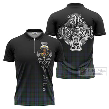 Baird Tartan Zipper Polo Shirt Featuring Alba Gu Brath Family Crest Celtic Inspired