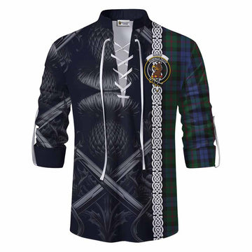 Baird Tartan Ghillie Kilt Shirt with Family Crest Cross Sword Thistle Celtic Vibes