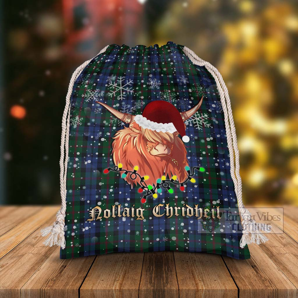 Tartan Vibes Clothing Baird Tartan Christmas Santa's Bag with Highland Cow