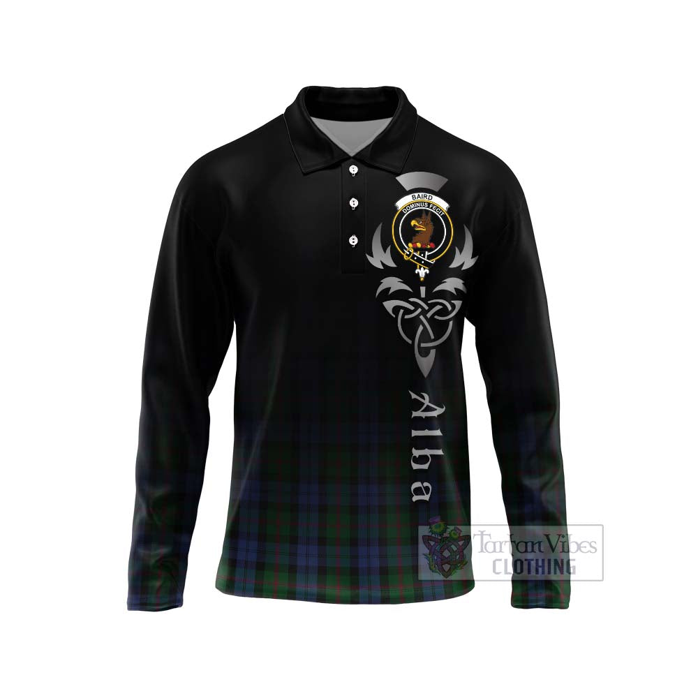 Tartan Vibes Clothing Baird Tartan Long Sleeve Polo Shirt Featuring Alba Gu Brath Family Crest Celtic Inspired