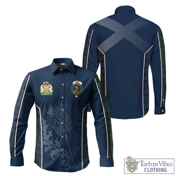 Baird Tartan Long Sleeve Button Up Shirt with Family Crest and Scottish Thistle Vibes Sport Style