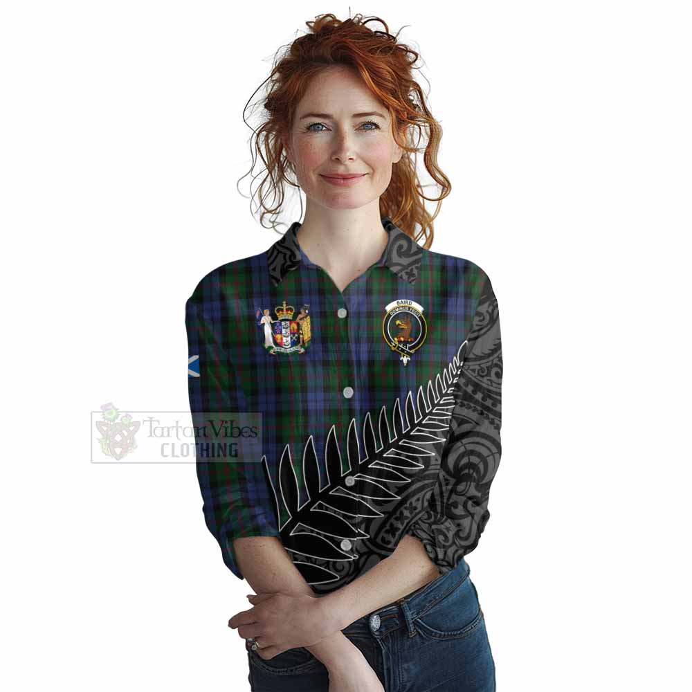 Tartan Vibes Clothing Baird Crest Tartan Women's Casual Shirt with New Zealand Silver Fern Half Style