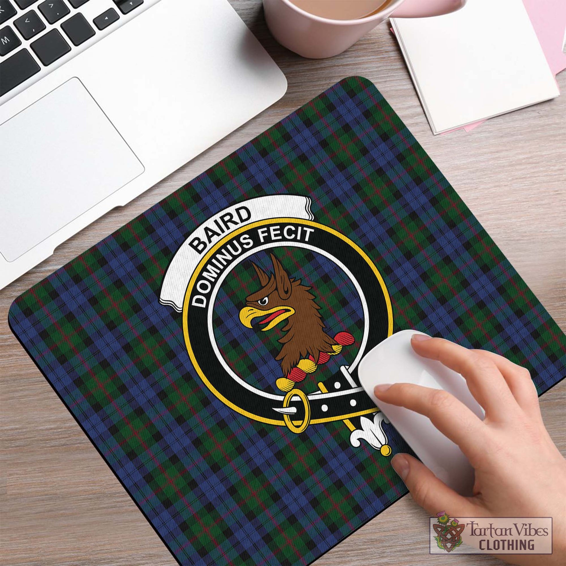 Tartan Vibes Clothing Baird Tartan Mouse Pad with Family Crest