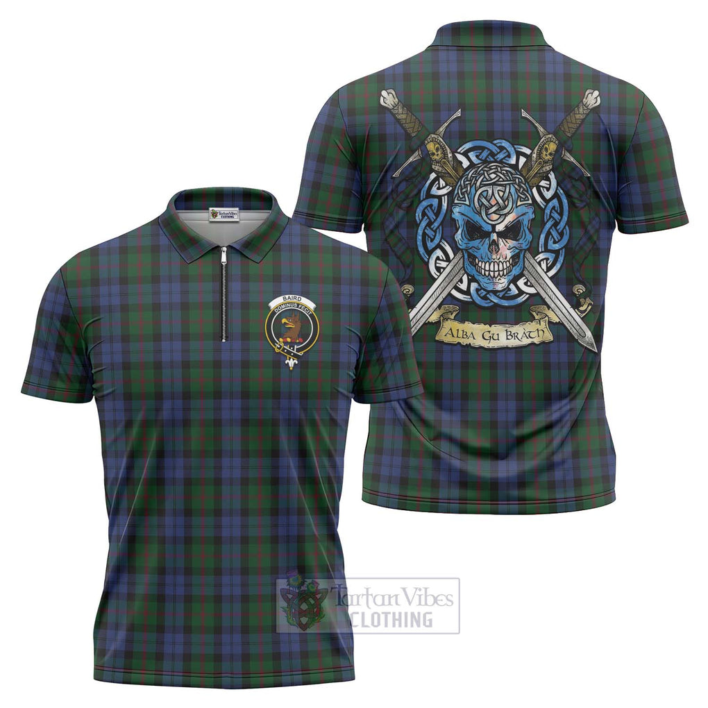 Tartan Vibes Clothing Baird Tartan Zipper Polo Shirt with Family Crest Celtic Skull Style