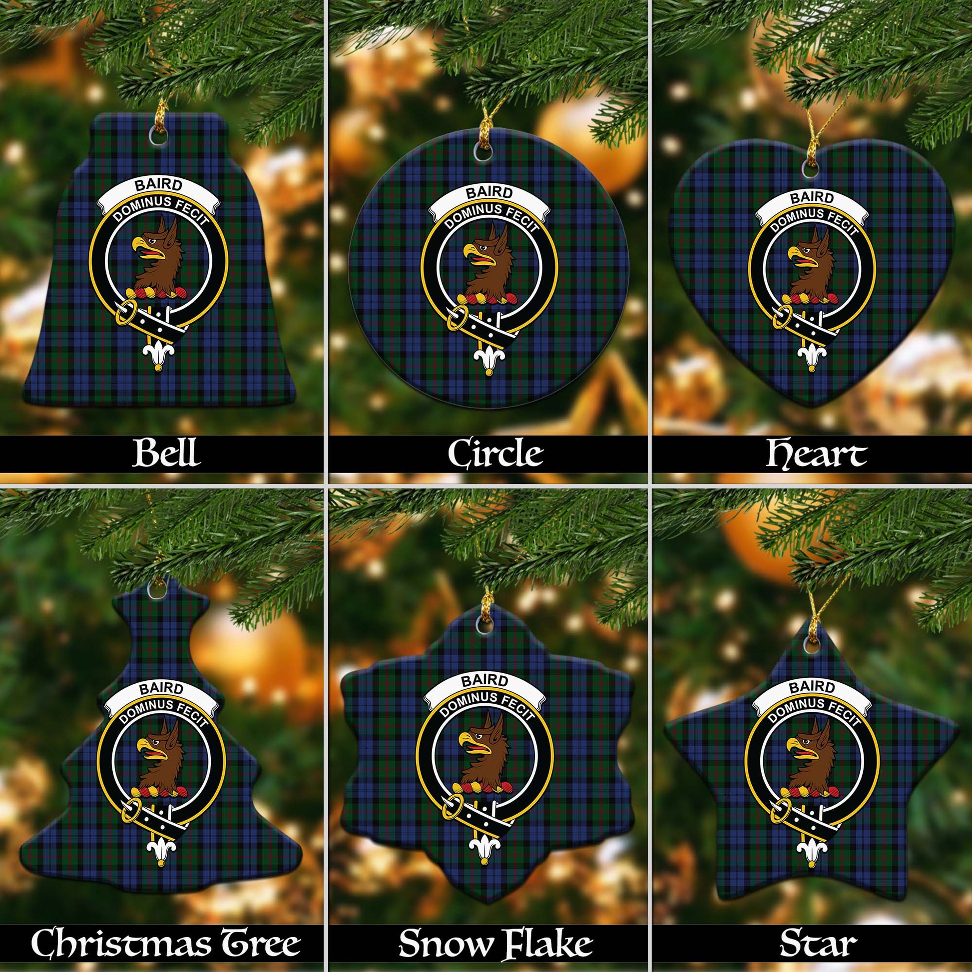 Baird Tartan Christmas Ornaments with Family Crest Ceramic Bell Pack 1: ornament * 1 piece - Tartanvibesclothing