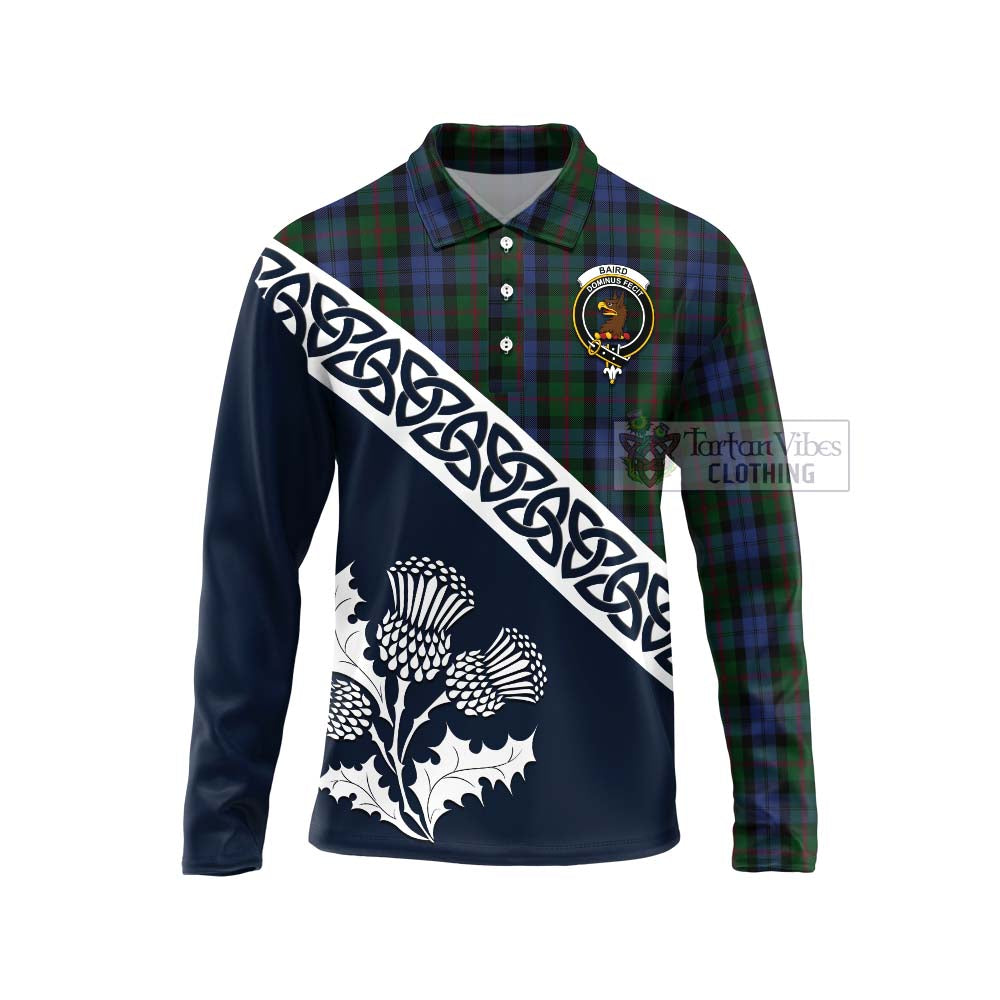 Tartan Vibes Clothing Baird Tartan Long Sleeve Polo Shirt Featuring Thistle and Scotland Map