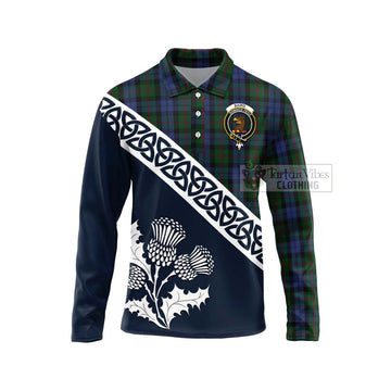 Baird Tartan Long Sleeve Polo Shirt Featuring Thistle and Scotland Map