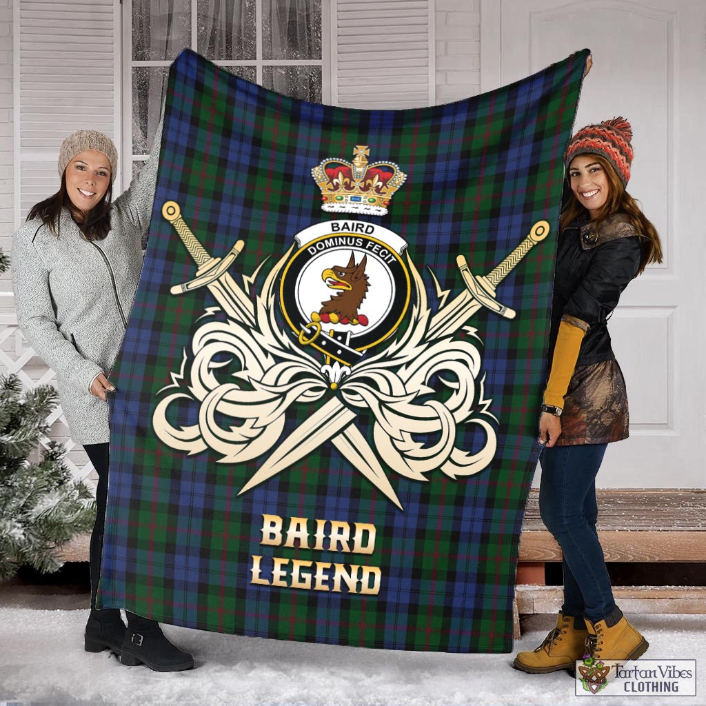 Tartan Vibes Clothing Baird Tartan Blanket with Clan Crest and the Golden Sword of Courageous Legacy