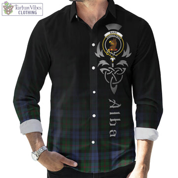 Baird Tartan Long Sleeve Button Up Featuring Alba Gu Brath Family Crest Celtic Inspired