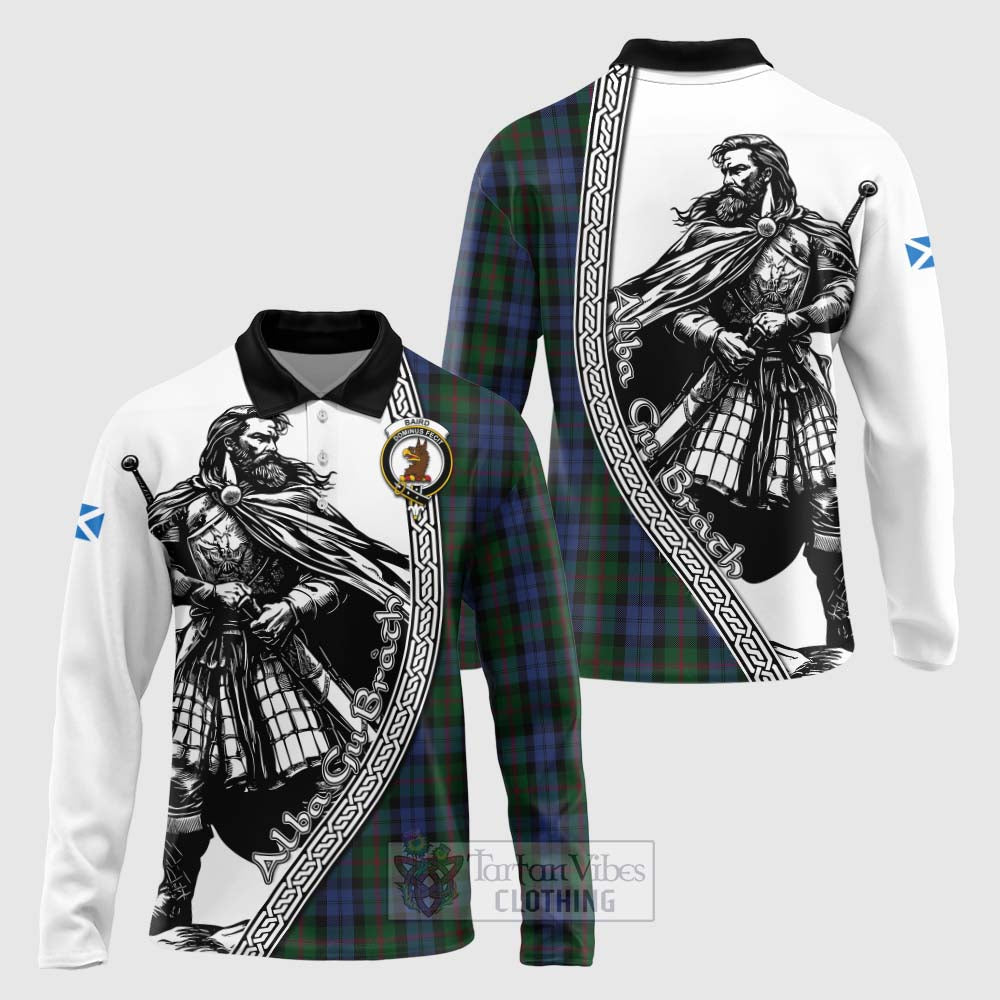 Tartan Vibes Clothing Baird Tartan Clan Crest Long Sleeve Polo Shirt with Highlander Warrior Celtic Style