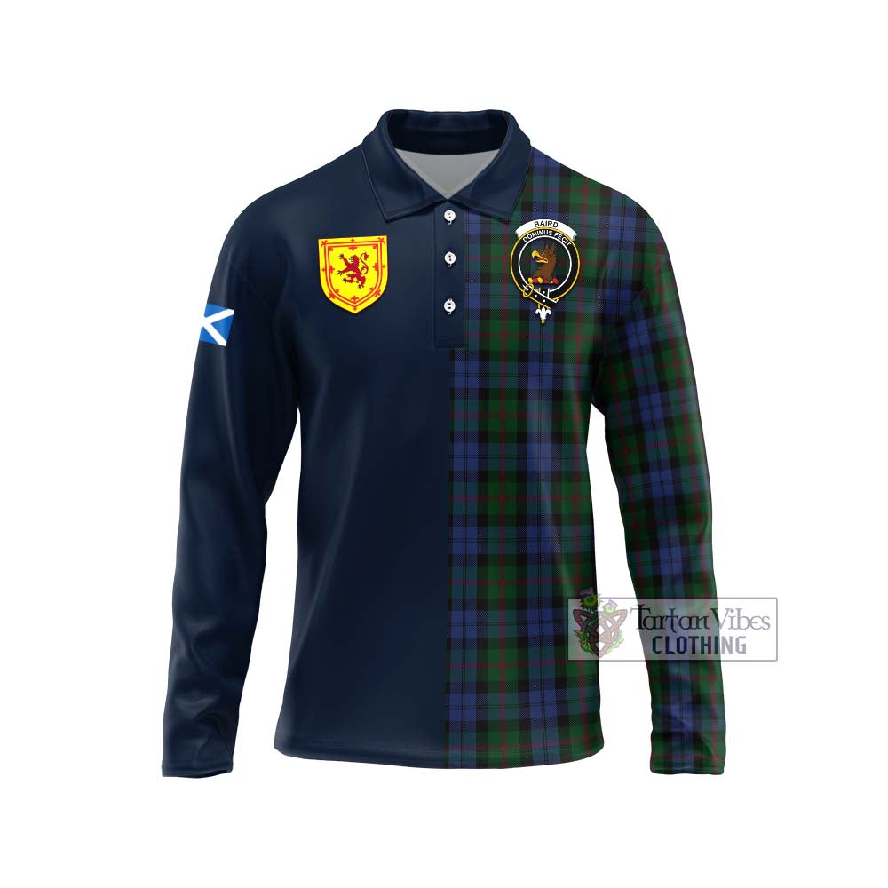 Tartan Vibes Clothing Baird Tartan Long Sleeve Polo Shirt with Scottish Lion Royal Arm Half Style