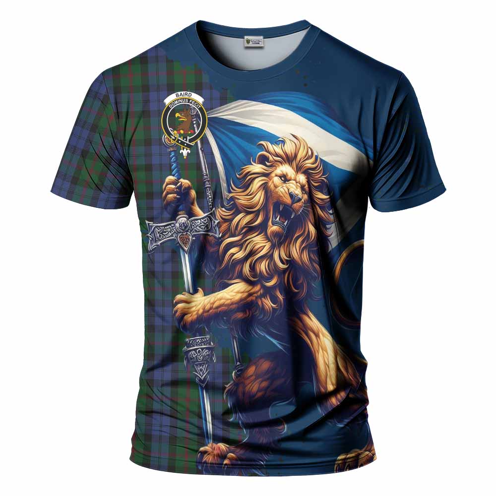 Tartan Vibes Clothing Baird Tartan Family Crest T-Shirt with Scottish Majestic Lion