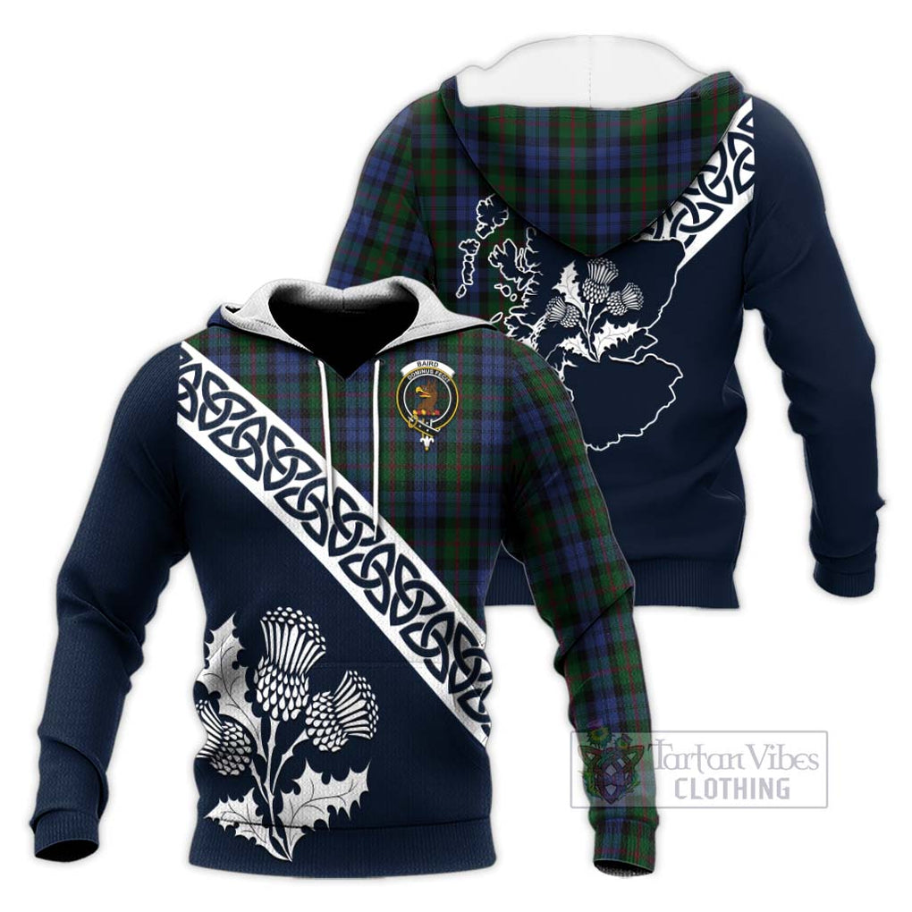 Tartan Vibes Clothing Baird Tartan Knitted Hoodie Featuring Thistle and Scotland Map