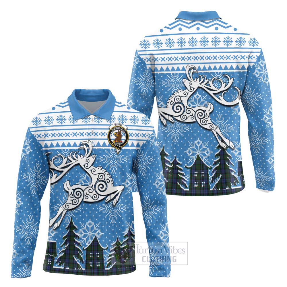 Tartan Vibes Clothing Baird Clan Christmas Long Sleeve Polo Shirt Celtic Reindeer Style