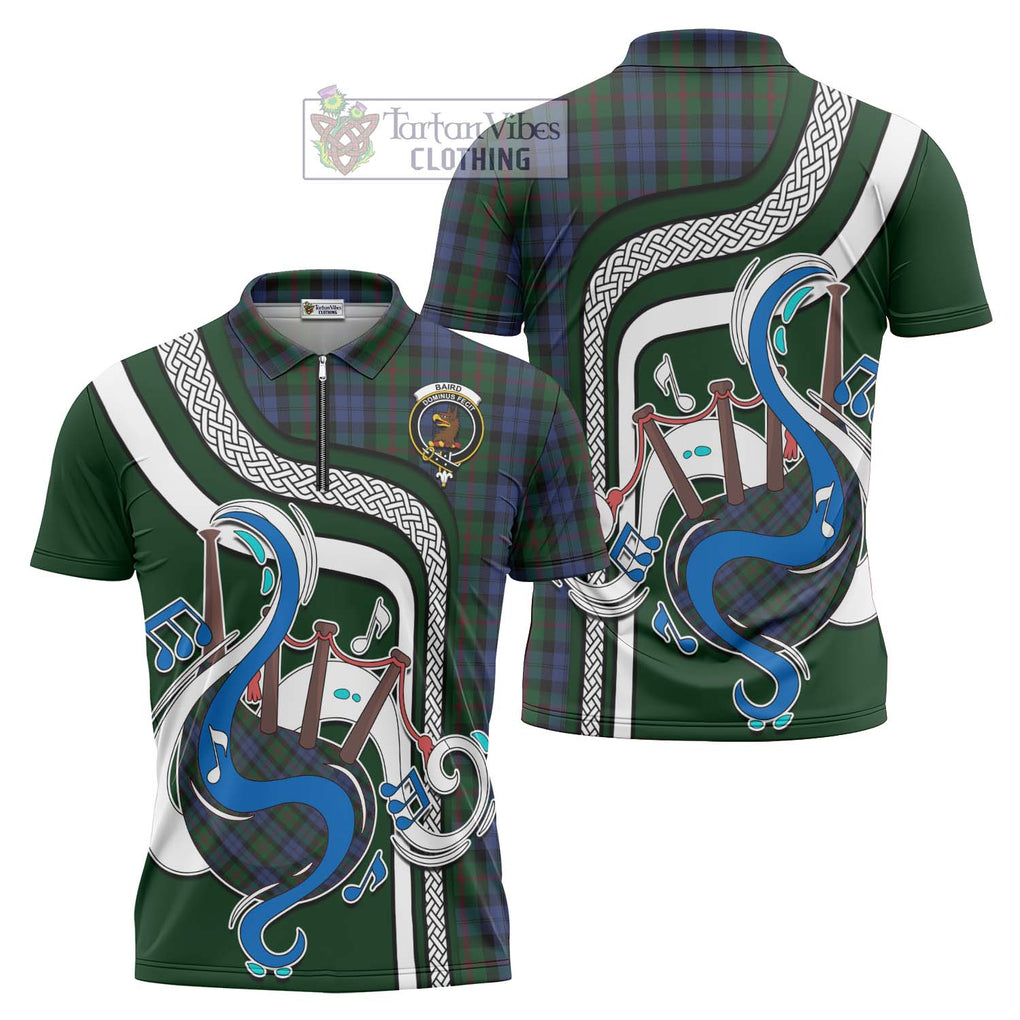 Baird Tartan Zipper Polo Shirt with Epic Bagpipe Style Unisex - Tartanvibesclothing Shop