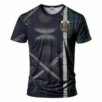 Baird Tartan T-Shirt with Family Crest Cross Sword Thistle Celtic Vibes