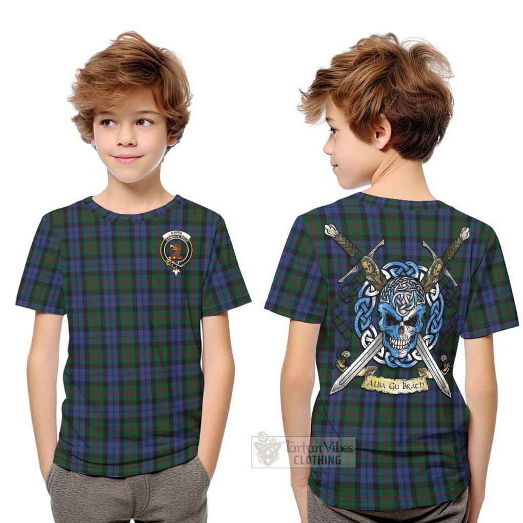 Tartan Vibes Clothing Baird Tartan Kid T-Shirt with Family Crest Celtic Skull Style