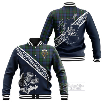 Baird Tartan Baseball Jacket Featuring Thistle and Scotland Map