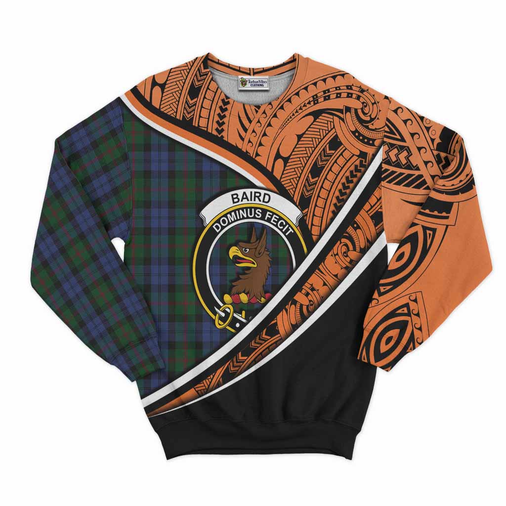 Tartan Vibes Clothing Baird Crest Tartan Sweatshirt with Maori Tattoo Style - Orange Version