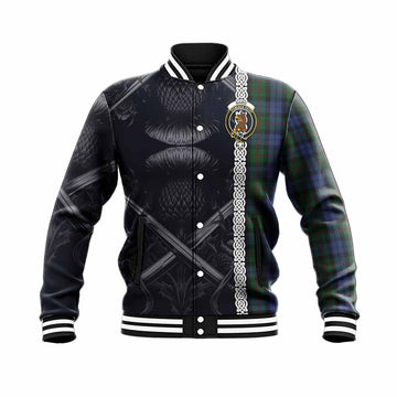 Baird Tartan Baseball Jacket with Family Crest Cross Sword Thistle Celtic Vibes