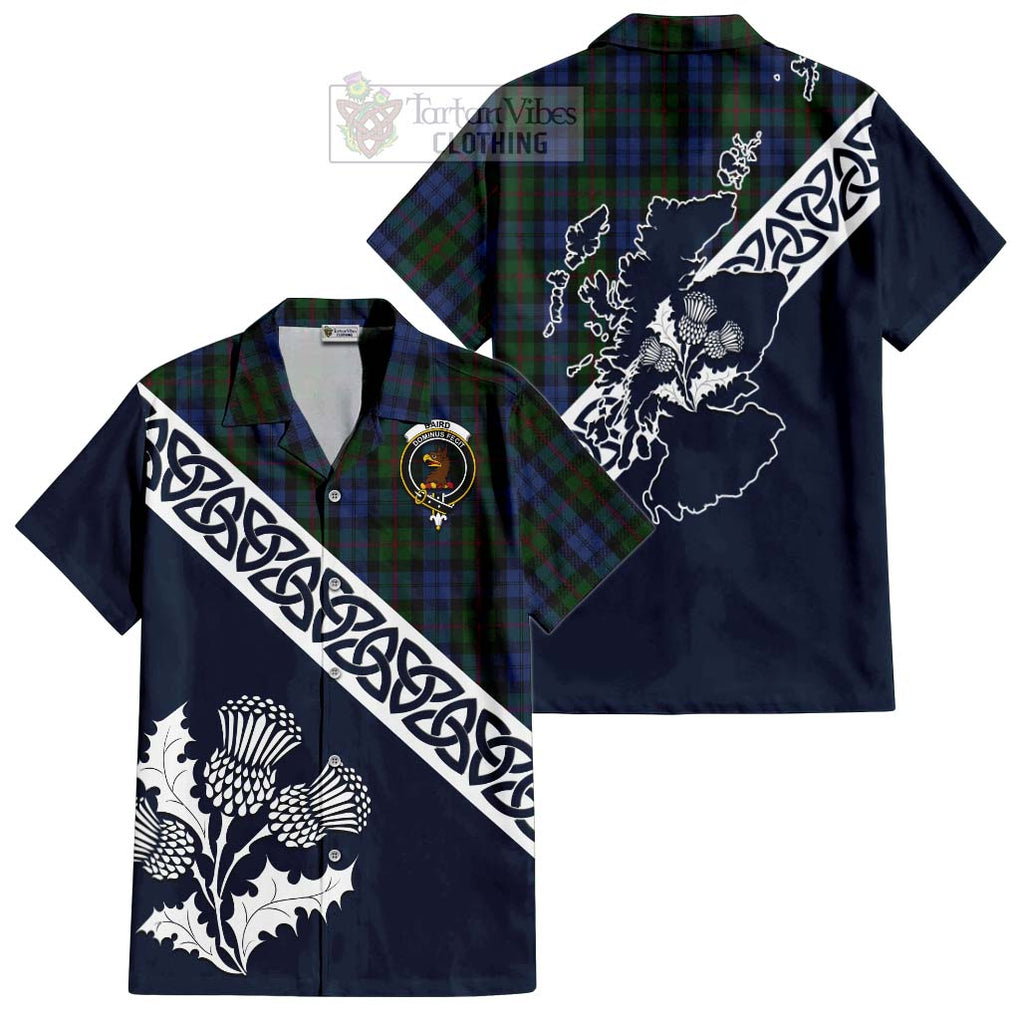 Tartan Vibes Clothing Baird Tartan Short Sleeve Button Shirt Featuring Thistle and Scotland Map