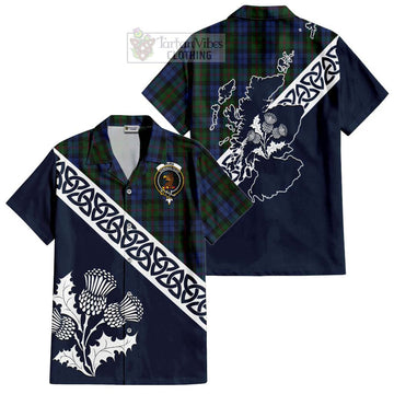 Baird Tartan Short Sleeve Button Shirt Featuring Thistle and Scotland Map