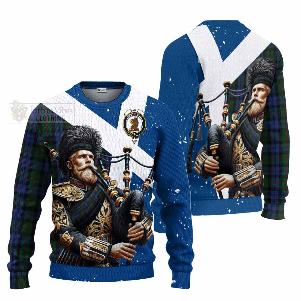 Tartan Vibes Clothing Baird Tartan Knitted Sweater with Family Crest Scottish Bagpiper Vibes