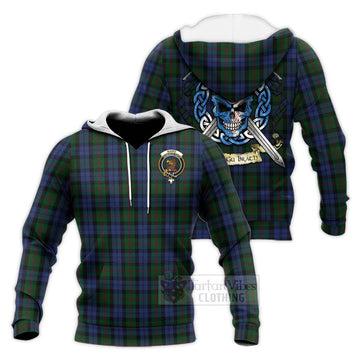 Baird Tartan Knitted Hoodie with Family Crest Celtic Skull Style