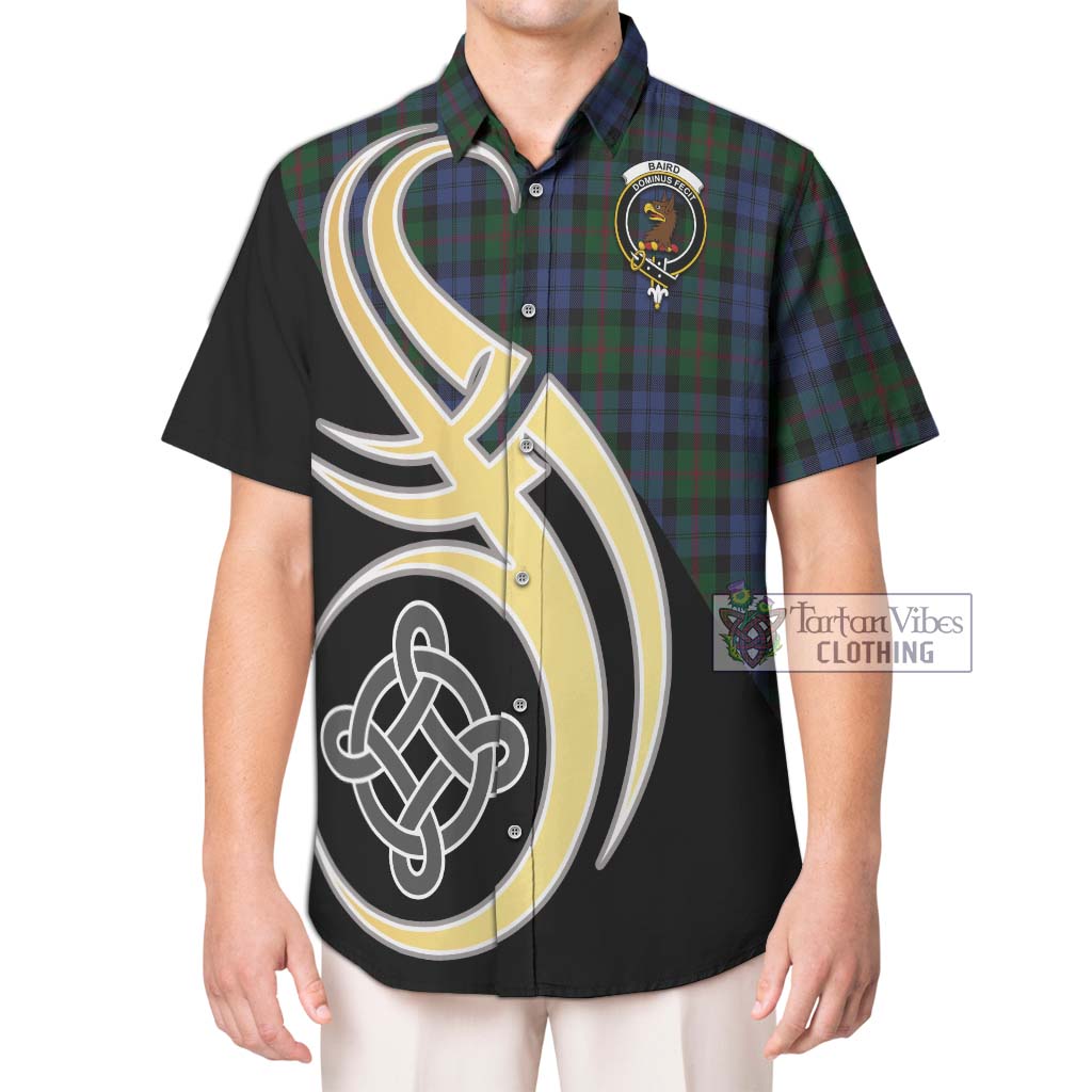 Baird Tartan Short Sleeve Button Shirt with Family Crest and Celtic Symbol Style Kid - Tartan Vibes Clothing